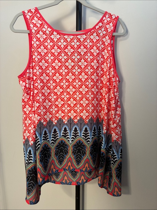 Zac & Rachel Tops - 💕 Zac & Rachel Coral Red & White Floral Boho Mixed Print Sleeveless Blouse Large